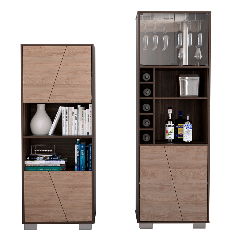 Biblioteca + Bar Alto Fraktal Color Habano y Miel Para Sala De Estar